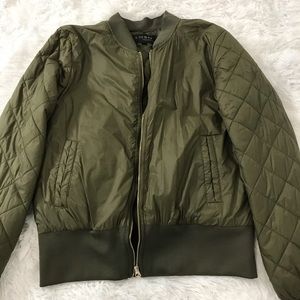 green quilted bomber jacket